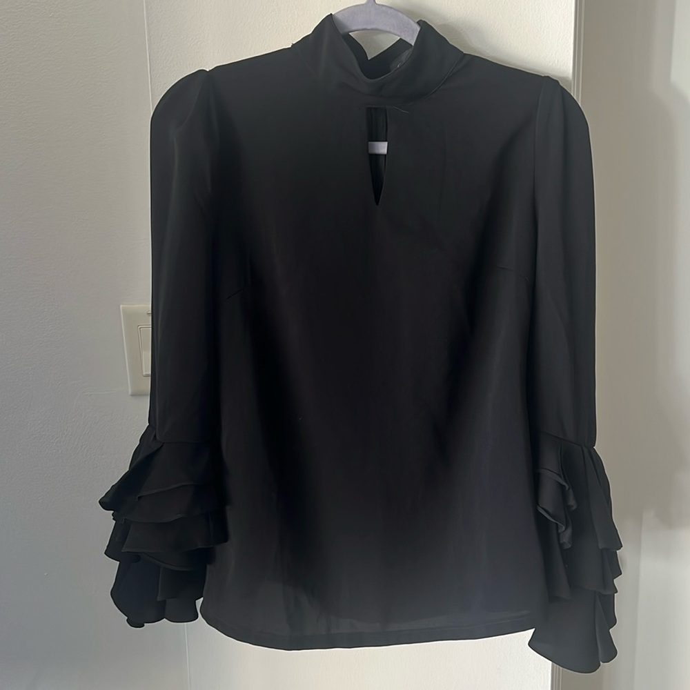 Black ruffle sleeve blouse